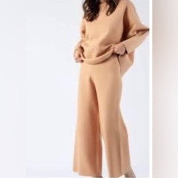 LUCCA Couture Wide Leg Sweater Knit Pant in Camel Tan Size Small - Picture 2 of 9